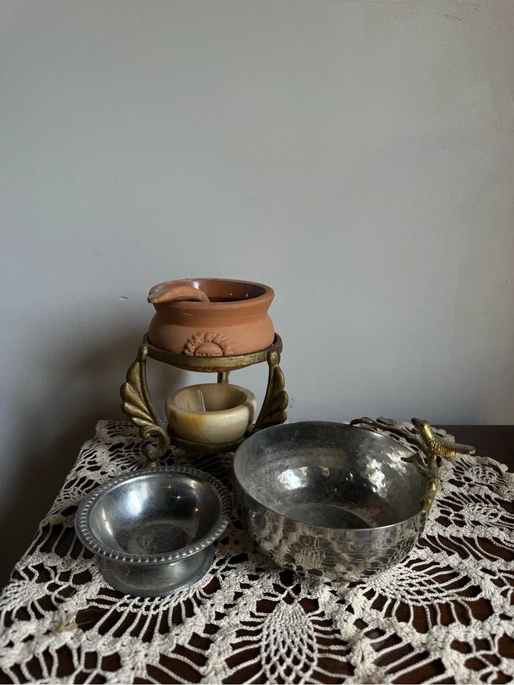 Misc. Terracotta & Metal Home Accent Dish Set Gold, Silver and Mini Stone Bowl